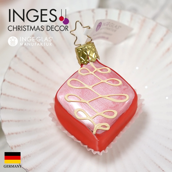 クリスマスツリー 飾り ガラス製 オーナメント INGE-GLAS MANUFAKTUR インゲ・グラス プチフール プチケーキ スイーツ お菓子 フランボワーズ レッド 6.5cm 1個（10071S020）