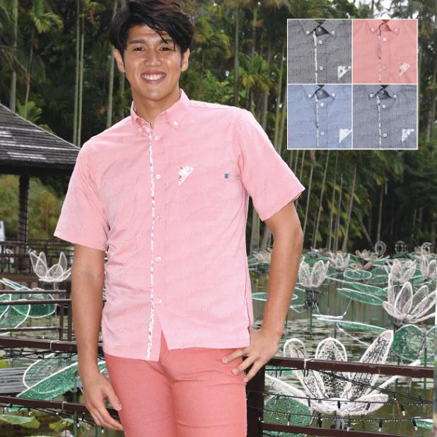 OKJ1835B　メンズ　<七宝紋様柄>　ボタンダウン