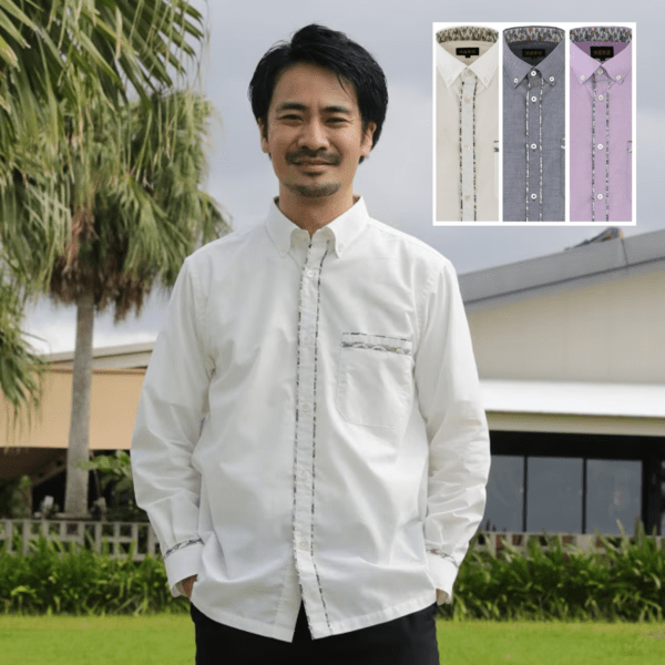OM1910【光電子&reg;】メンズ　＜青海波柄使い＞　ボタンダウン　長袖
