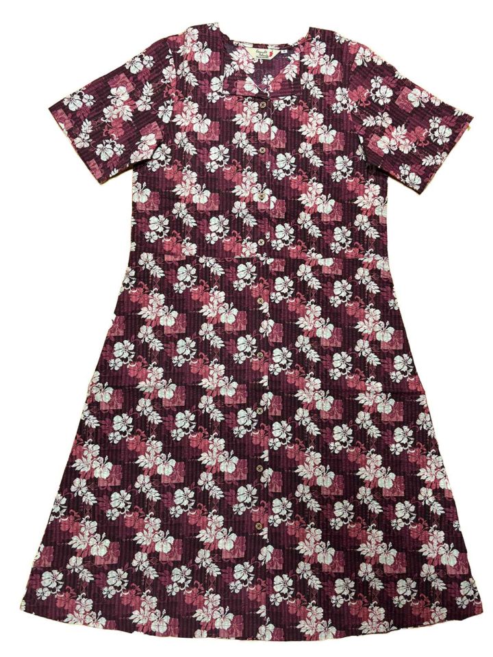 【エンジ11号のみ】EM1171WL　ワンピース　＜パッチワーク柄＞　リップル加工