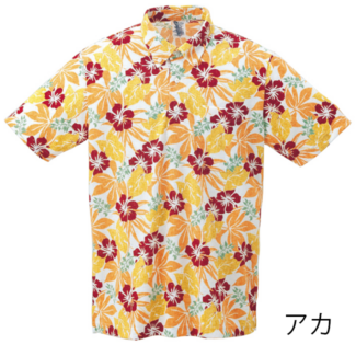 【アウトレット】【アカ・M・Lのみ】HP1800　メンズポロ　＜ハイビリーフ柄＞　ボタンダウン