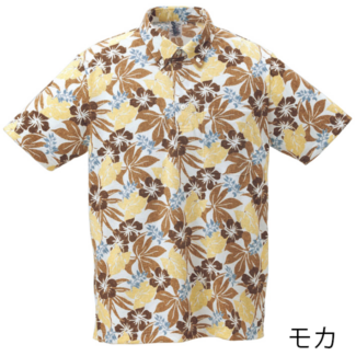 【アウトレット】【モカ】HP1800　メンズポロ　＜ハイビリーフ柄＞　ボタンダウン