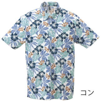 【アウトレット】【コン・M・Lのみ】HP1800　メンズポロ　＜ハイビリーフ柄＞　ボタンダウン