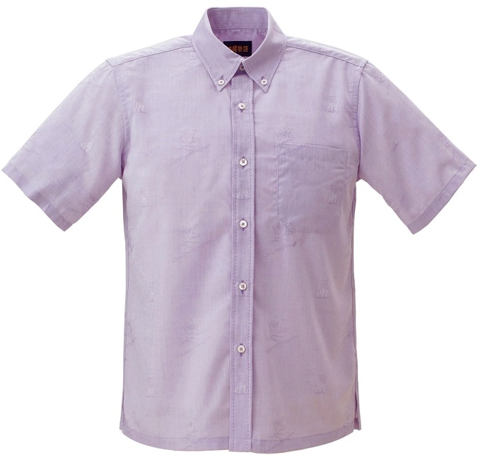 【アウトレット】【ライラック・4Lのみ】OM1801　メンズ　＜テッポウユリシーサー柄＞　ボタンダウン