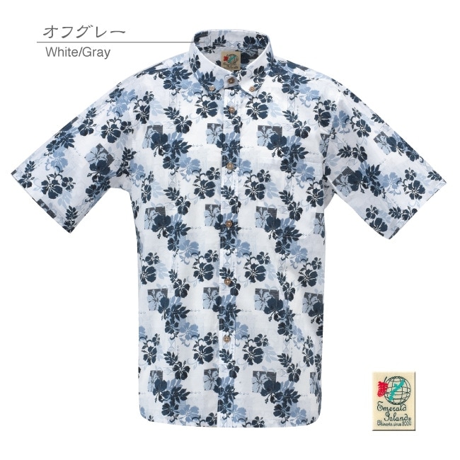 【アウトレット】【オフグレー・Mのみ】EM1869　メンズ　＜パッチワーク柄＞　ボタンダウン