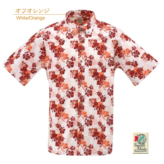 【アウトレット】【オフオレンジ・M・L・LLのみ】EM1869　メンズ　＜パッチワーク柄＞　ボタンダウン