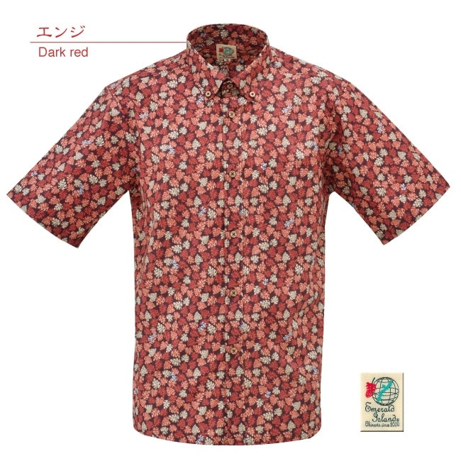 【アウトレット】【エンジ・L・LLのみ】EM1870　メンズ　＜ツルラン小花柄＞　ボタンダウン