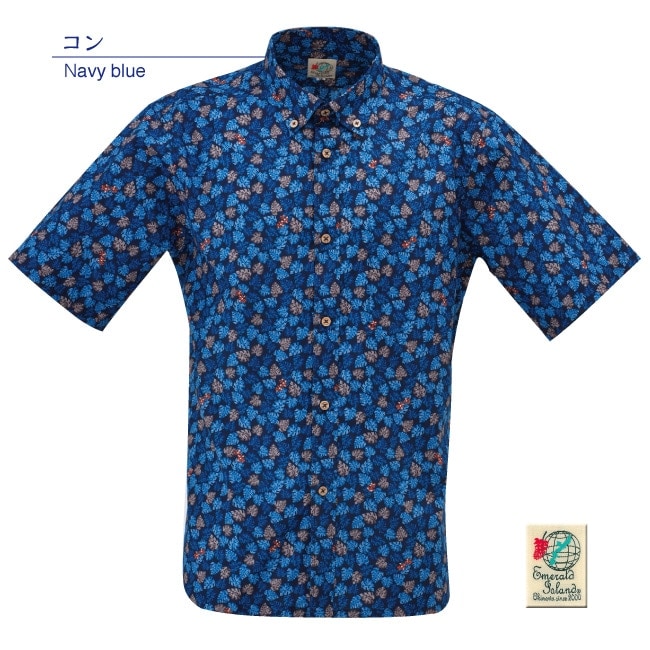 【アウトレット】【コン・M・L・LLのみ】EM1870　メンズ　＜ツルラン小花柄＞　ボタンダウン