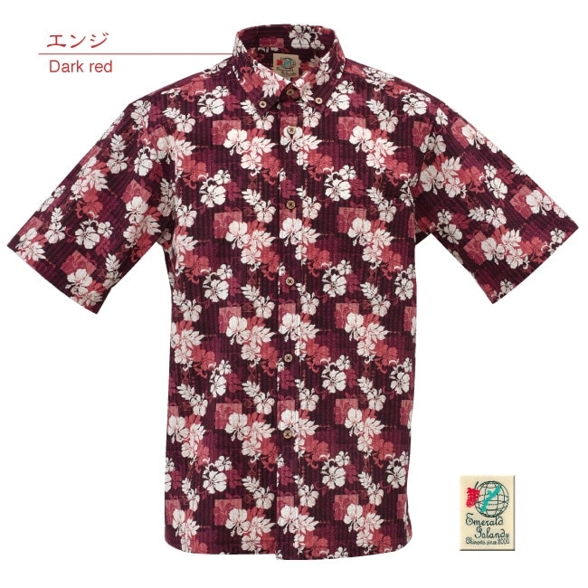 【アウトレット】【エンジ・M・Lのみ】EM1871　メンズ　＜パッチワーク柄＞　ボタンダウン　リップル加工