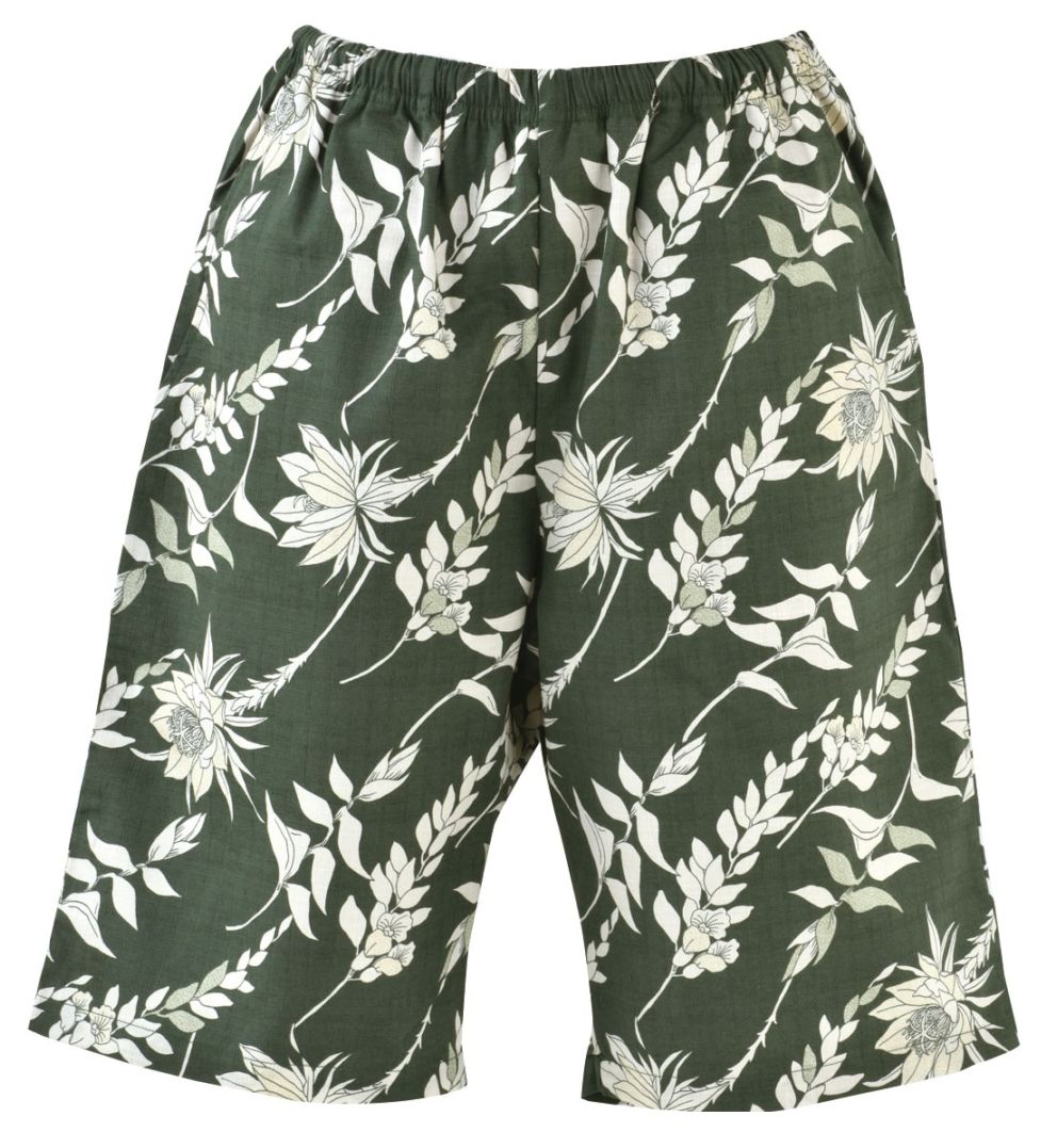 【アウトレット】【グリーン・M・L・LLのみ】G1854TA　男女兼用　＜月下美人柄＞　ショートパンツ