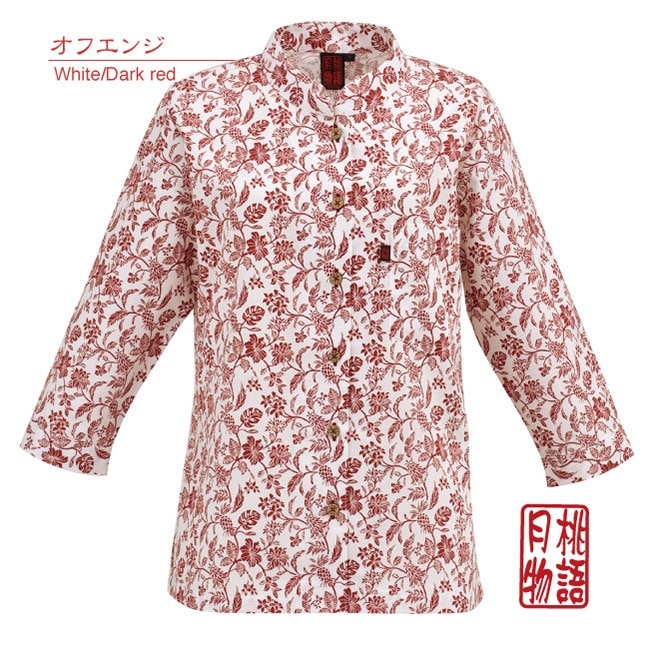 【アウトレット】【オフエンジ・7・11号のみ】G1152　レディース　＜デイゴハイビ小柄＞　マオカラー七分袖