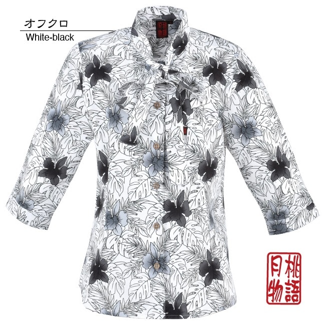 【アウトレット】【オフクロ】G1153　レディース　＜カトレアリーフ柄＞　リボン七分袖