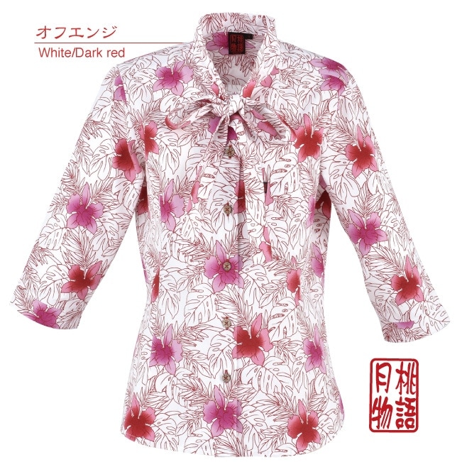 【アウトレット】【オフエンジ・7・9号のみ】G1153　レディース　＜カトレアリーフ柄＞　リボン七分袖