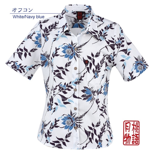 【アウトレット】【オフコン・7号のみ】G1154　レディース　＜月下美人柄＞　スキッパー半袖