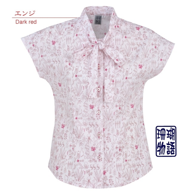 【アウトレット】【エンジ・13号のみ】S1132　レディース　＜海の仲間小柄＞　リボン衿フレンチ袖