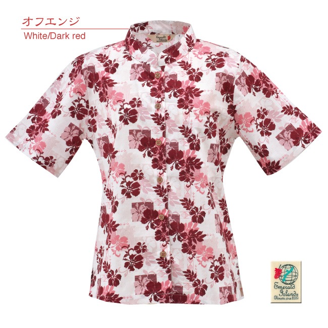 【アウトレット】【オフエンジ・7・13号のみ】EM1169　レディース　＜パッチワーク柄＞　マオカラー半袖