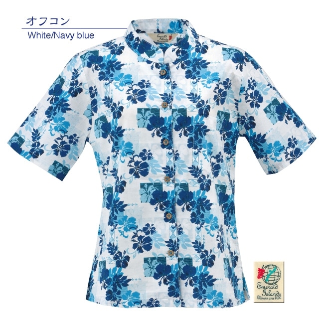 【アウトレット】【オフコン・7・9・11号のみ】EM1169　レディース　＜パッチワーク柄＞　マオカラー半袖