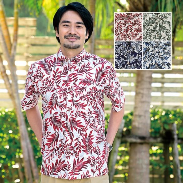 EM1896　メンズ　＜リーフ・ブーゲン柄＞　ボタンダウン