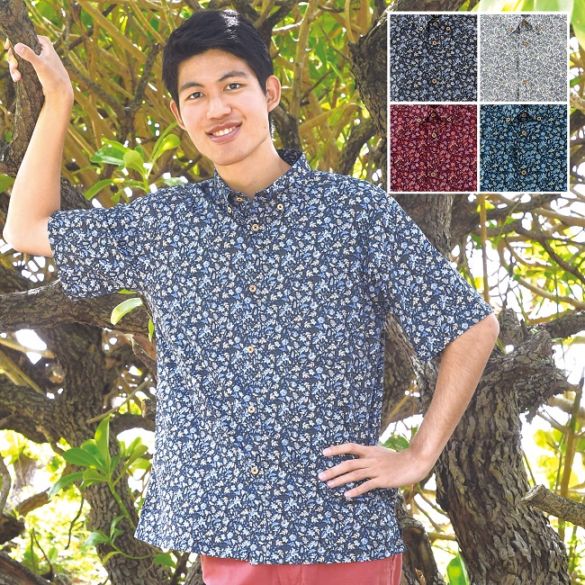 EM1898　メンズ　＜サラサ柄＞　ボタンダウン