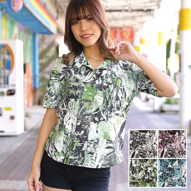 G1173　レディース　＜大国林道柄＞　開襟　半袖