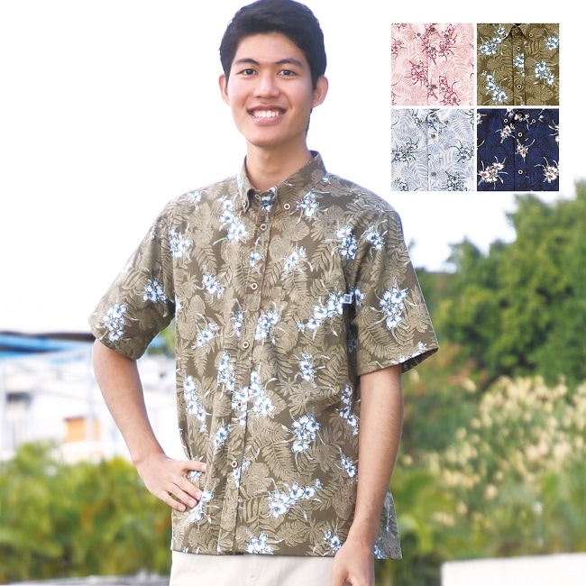 OK1861　メンズ　＜ジンジャー・リーフ柄＞　ボタンダウン