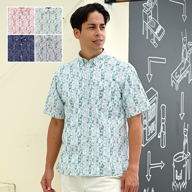 OK1865　メンズ　＜ハタタテダイ柄＞　ボタンダウン