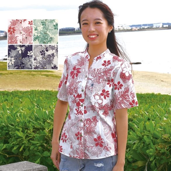 OK1158　レディース　＜ミズガンピ柄＞　マオスキッパー　半袖