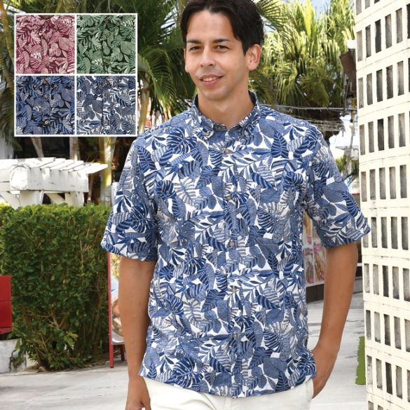 EM18500B　メンズ　＜沖縄リーフ柄＞　ボタンダウン