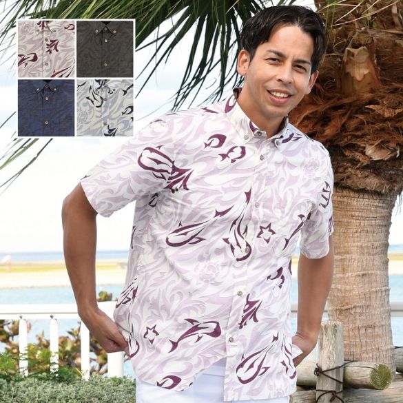 G1875B　メンズ　＜ジンベイザメ柄＞　ボタンダウン