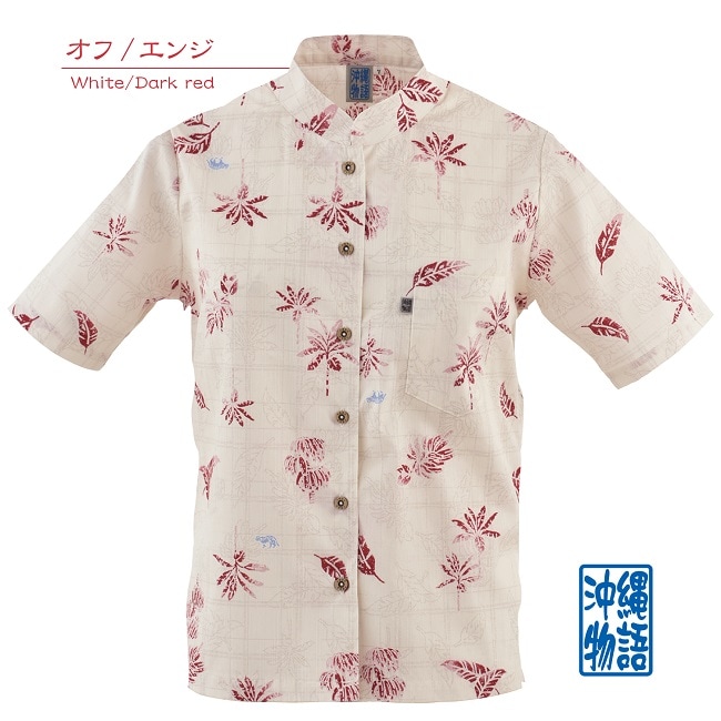 OK1162　レディース　＜島バナナ柄＞　マオカラー　半袖