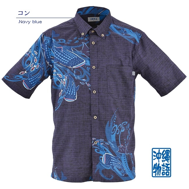 OK1864　メンズ　＜ジンベイ柄＞　ボタンダウン
