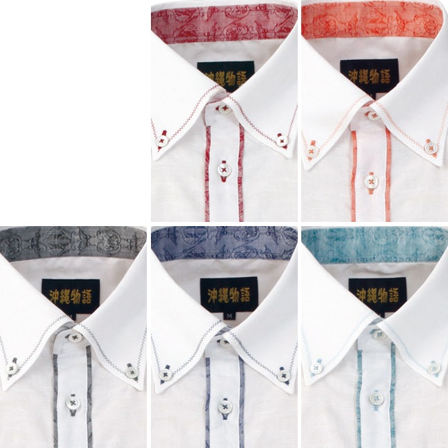 OM1806　メンズ　＜デイゴ蝶はみ出し柄＞　ボタンダウン