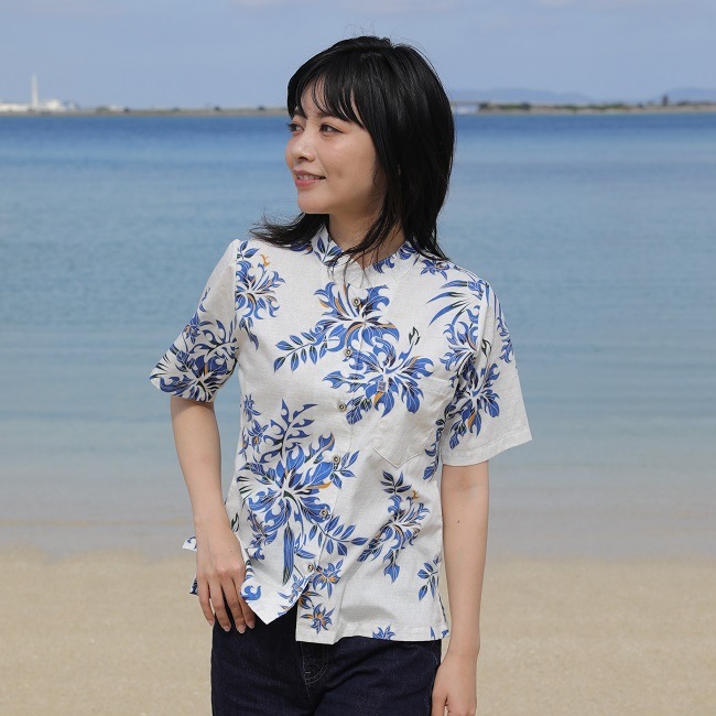 moteさま御専用　パイカジ かりゆしウェア タコ柄 OK1151 レディース ＜トライバルハイビ柄＞ マオカラー半袖通販