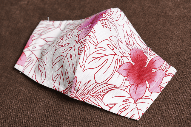 クレンゼ加工　洗える布マスク　＜カトレアリーフ柄＞　スモールサイズ【オフ／エンジ】