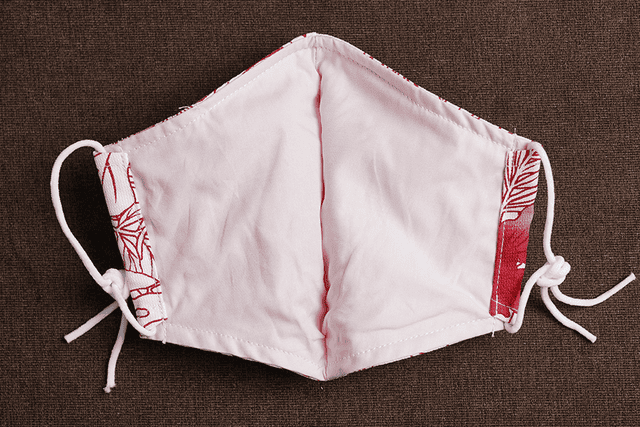 クレンゼ加工　洗える布マスク　＜カトレアリーフ柄＞　スモールサイズ【オフ／エンジ】