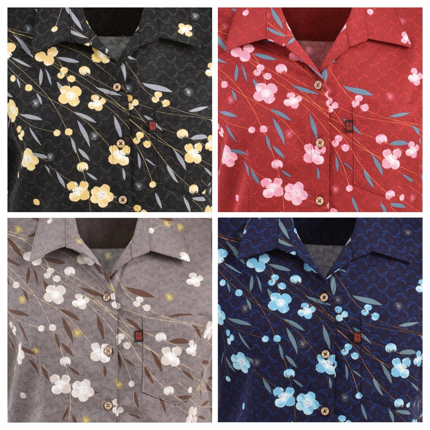 G1166　レディース　＜イジュ柄＞　スキッパー半袖