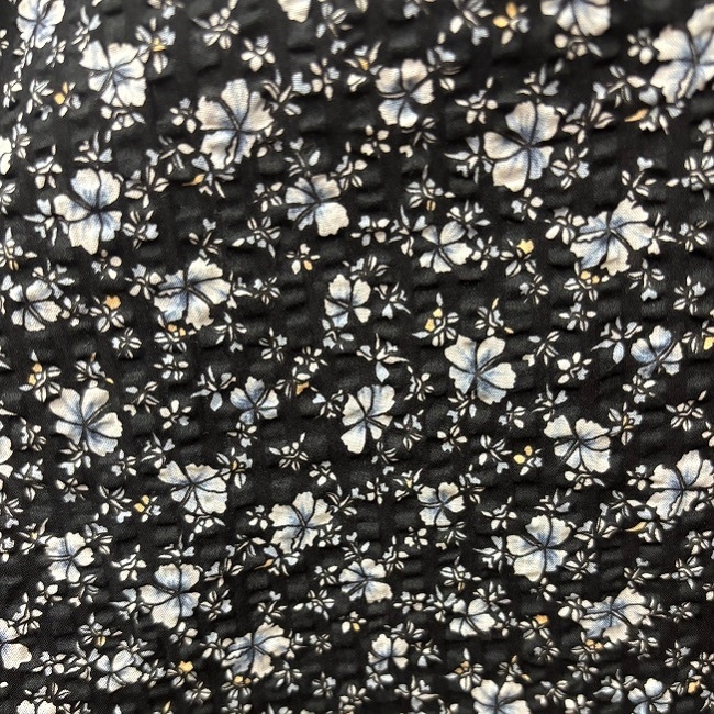 EM1180WN　レディース　＜ハイビ小花柄＞　ノースリーブワンピース　リップル加工