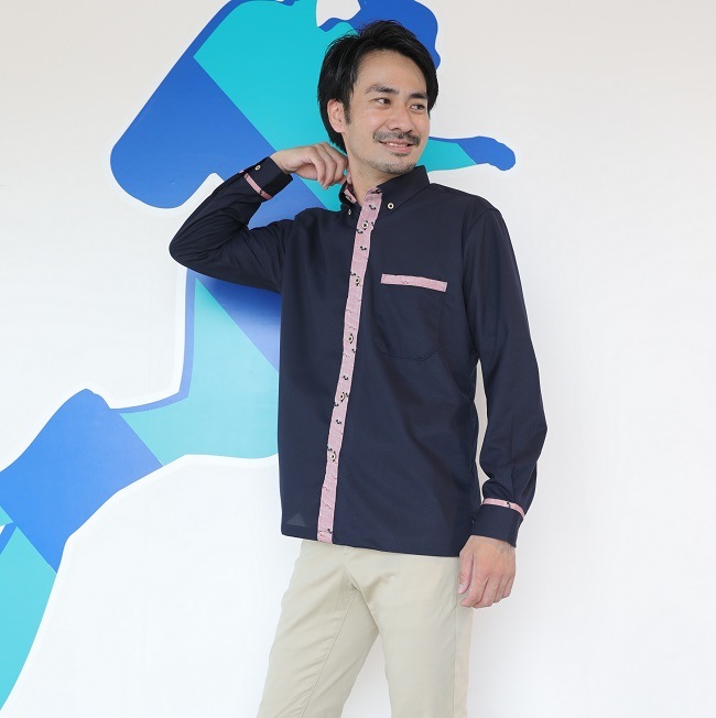 T1903B　メンズ　＜霊芝波紋様使い＞　ボタンダウン　長袖