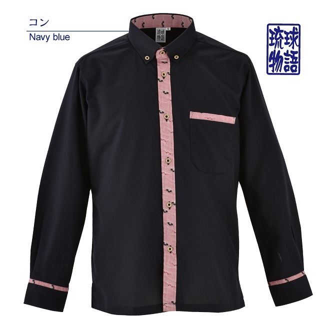 T1903B　メンズ　＜霊芝波紋様使い＞　ボタンダウン　長袖