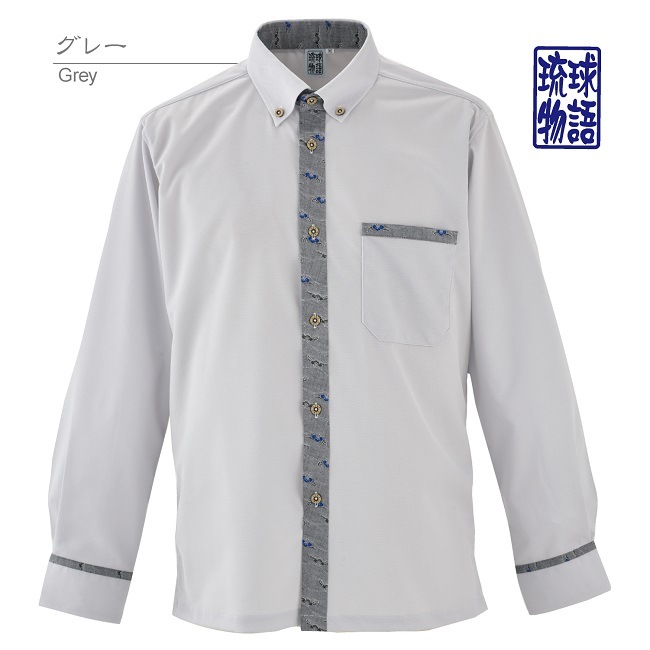 T1903B　メンズ　＜霊芝波紋様使い＞　ボタンダウン　長袖