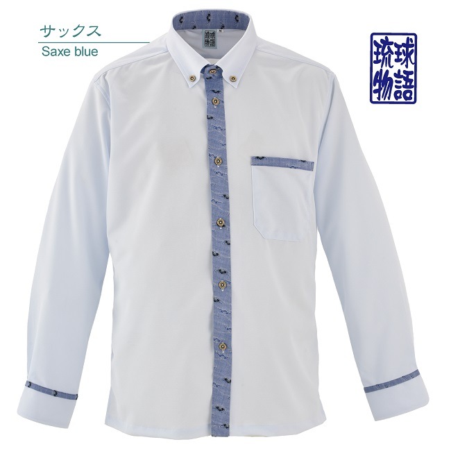 T1903B　メンズ　＜霊芝波紋様使い＞　ボタンダウン　長袖