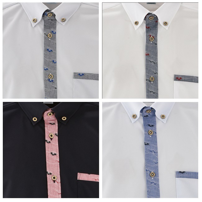 T1903B　メンズ　＜霊芝波紋様使い＞　ボタンダウン　長袖