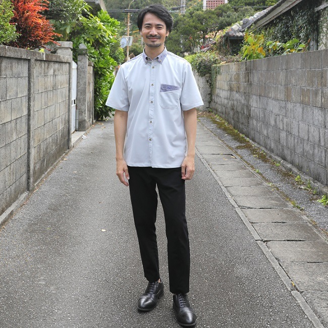 T1804　メンズ　＜霊芝波紋様使い＞　ボタンダウン