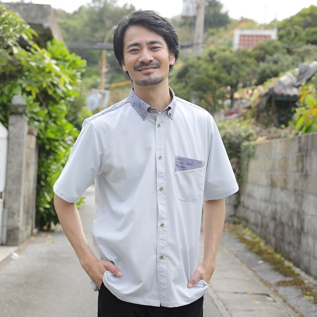T1804　メンズ　＜霊芝波紋様使い＞　ボタンダウン