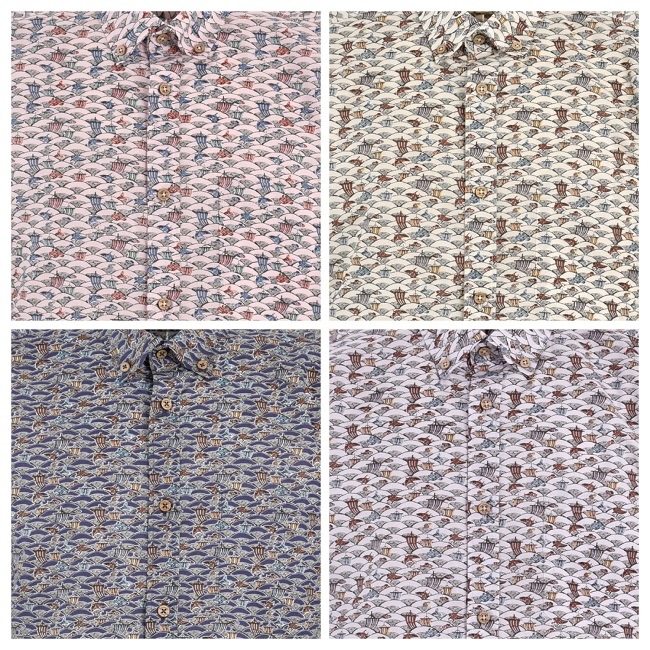 EM1886B　メンズ　＜青海波柄＞　ボタンダウン