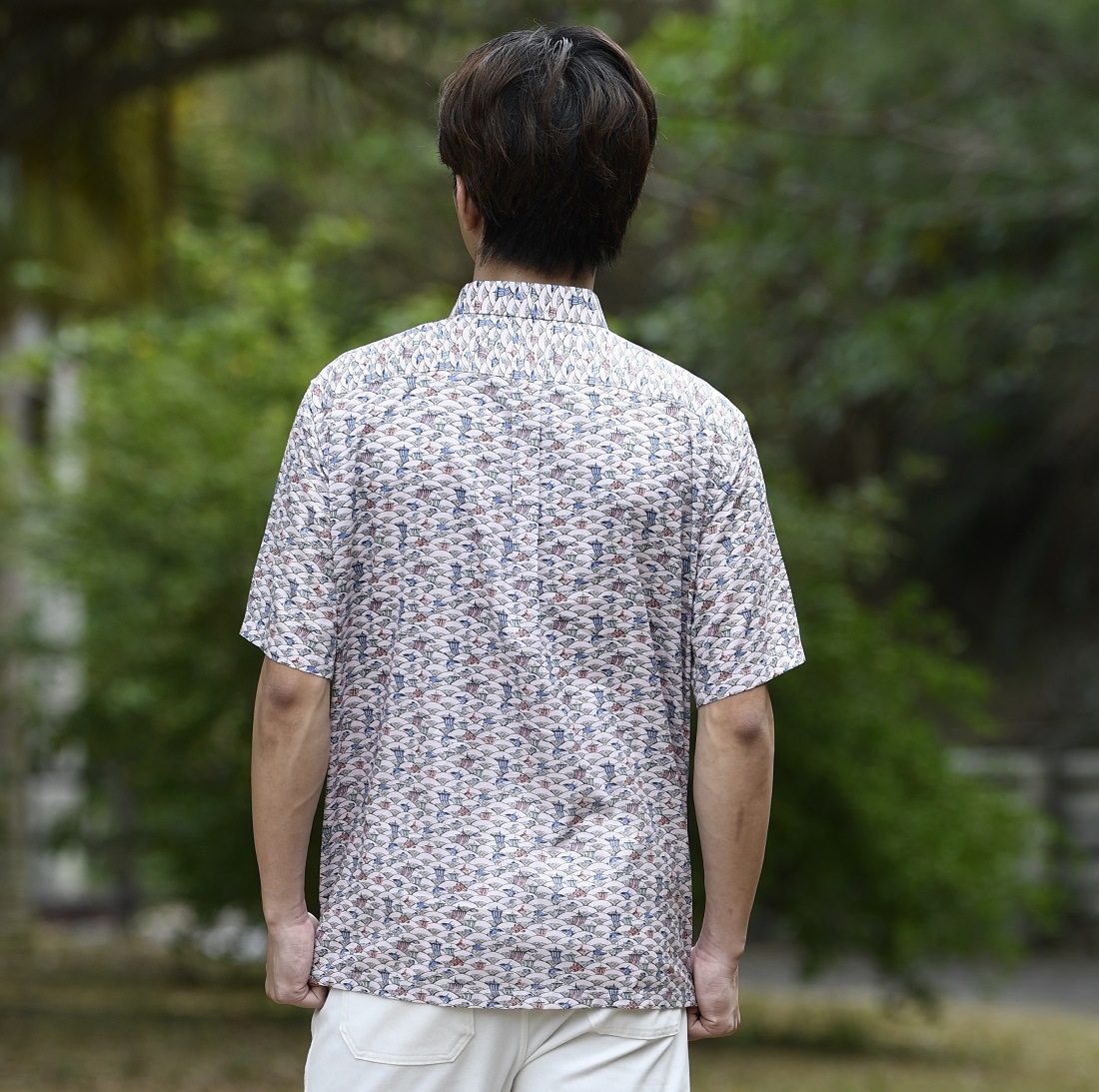 EM1886B　メンズ　＜青海波柄＞　ボタンダウン