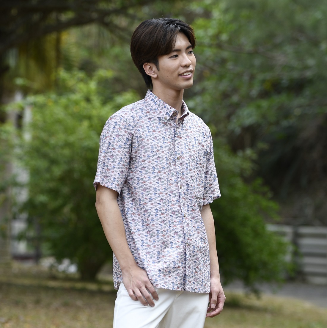 EM1886　メンズ　＜青海波柄＞　ボタンダウン