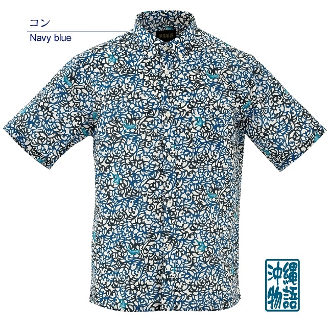 OK1848B　メンズ　＜紅型ジンベイ柄＞　ボタンダウン