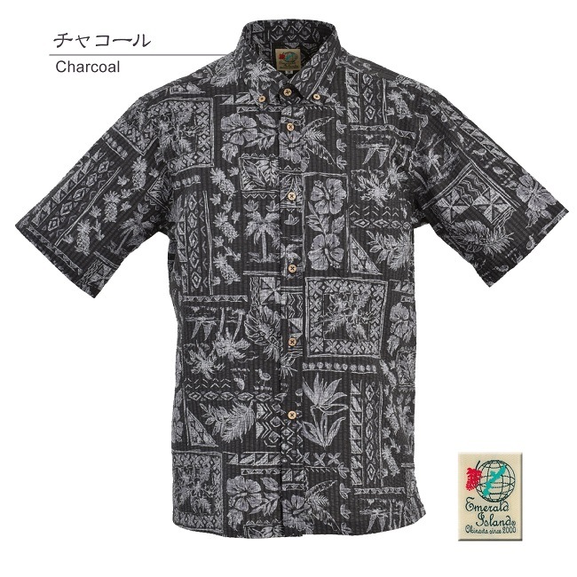 EM1887　メンズ　＜パッチワーク柄＞　ボタンダウン