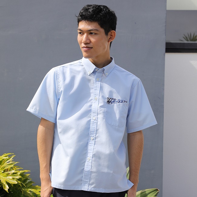 【数量わずか】OK1850B　メンズ　＜紅型ジンベイ柄使い＞　ボタンダウン